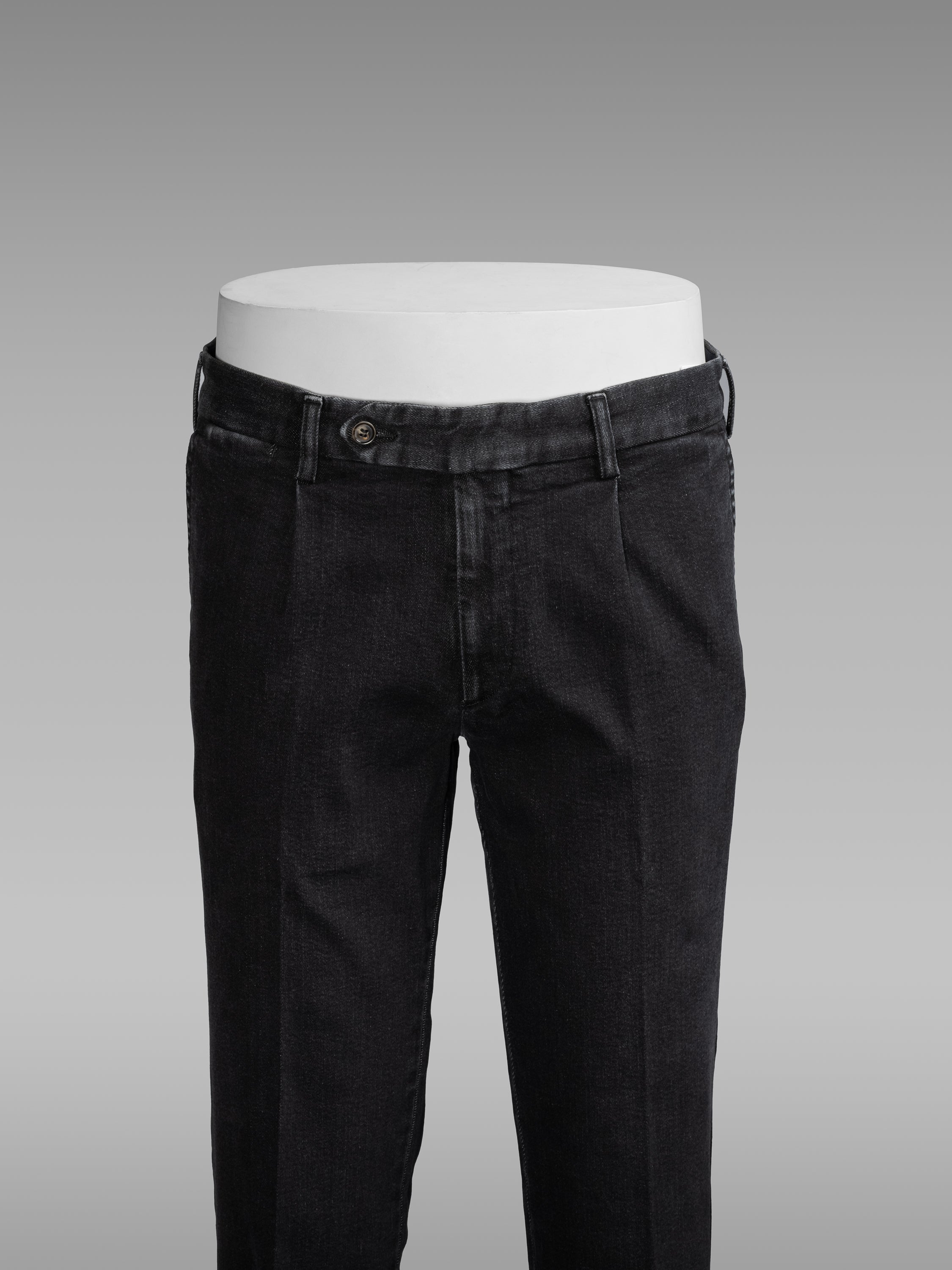 Black denim cotton sport trousers 1 pleat
